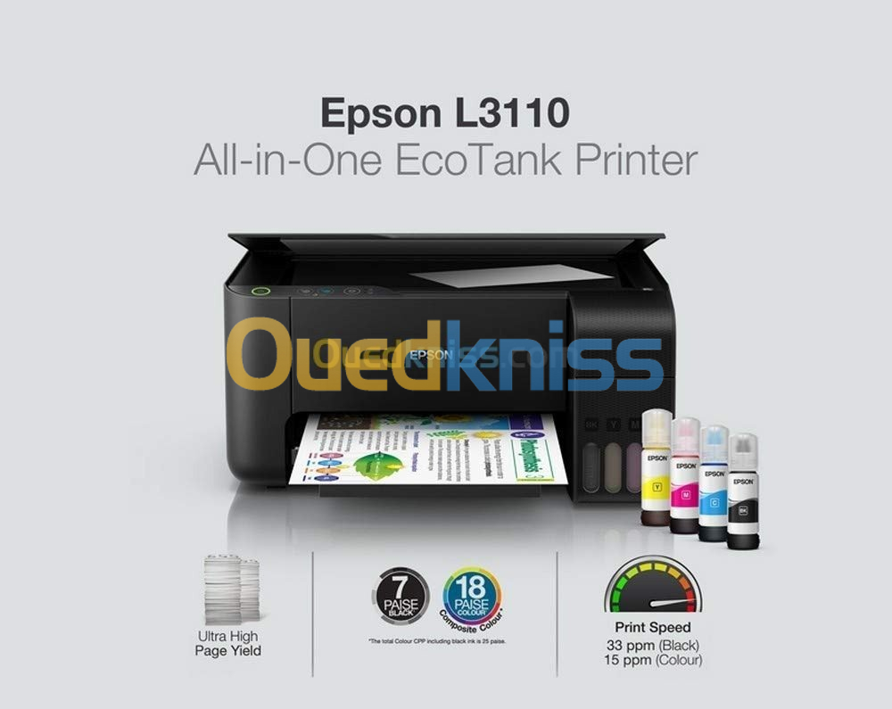   Imprimante Epson EcoTank L3110 Imprimante Multifonction À Réservoirs Jet D'encre Couleur A4